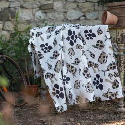 Tovaglia rettangolare bianca in cotone 140x170cm a stampa mucche e gatti con macchie