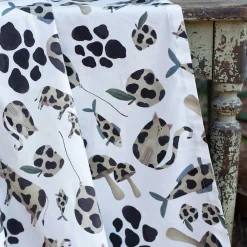 Tovaglia rettangolare bianca in cotone 140x170cm a stampa mucche e gatti con macchie