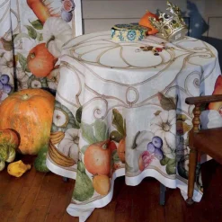 Tovaglia rettangolare Cenerentola in lino a fantasia zucche arancioni 160x230