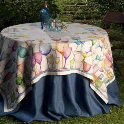 Tovaglia rettangolare Crystal in lino a fantasia bicchieri multicolor 160x230