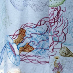 Tovaglia rettangolare in canapa bianca 160x230cm a stampa meduse e cavallucci marini