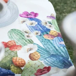 Tovaglia rettangolare Kactus in lino a fantasia stampata multicolor 170x270