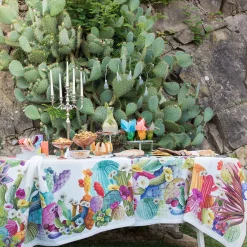 Tovaglia rettangolare Kactus in lino a fantasia stampata multicolor 160x230