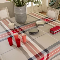 Tovaglia rettangolare per 8 persone in cotone a fantasia tartan beige rossa e grigia