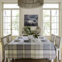 Tovaglia rettangolare per 12 persone in cotone a fantasia tartan grigia e beige