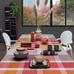 Tovaglia rettangolare per 6 persone a fantasia tartan arancione e verde