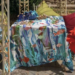 Tovaglia rettangolare Poseidon in cotone a fantasia pesci multicolor 160x232