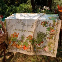 Tovaglia rettangolare Potager in lino a fantasia stampata orto multicolor 170x270
