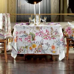 Tovaglia rettangolare Semiramide in lino a fantasia floreale multicolor 160x230