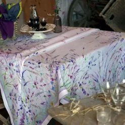 Tovaglia rettangolare Spigo in lino a fantasia acquerello floreale multicolor 170x270