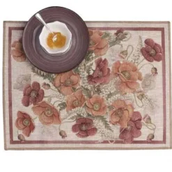 Tovagliette americane Poppy con stampa papaveri bordeaux e arancione