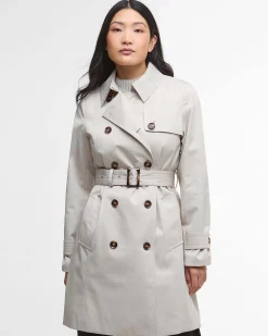 Trench corto beige Barbour modello Greta in misto viscosa con chiusura a doppiopetto