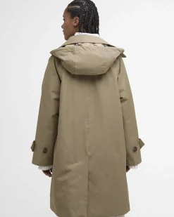 Trench imbottito beige Barbour Sadie con cappuccio removibile e colletto a camicia