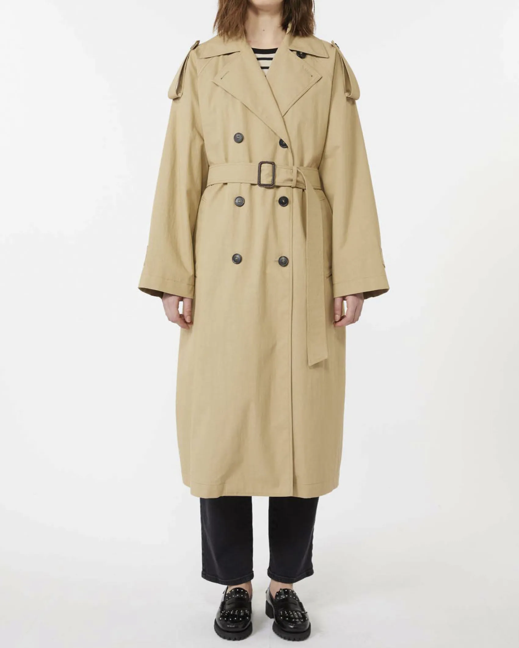 Trenche beige lungo e dal fit over Weekend Max Mara in gabardina di cotone antigoccia