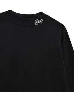 T-shirt lupetto Guess nera in cotone stretch a maniche lunghe con rouches