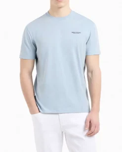 T-shirt mezza manica Armani Exchange azzurra tinta unita con logo piccolo stampato sul petto