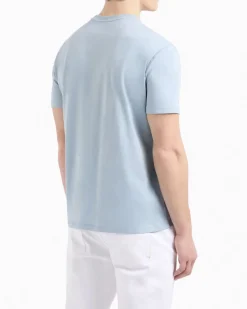 T-shirt mezza manica Armani Exchange azzurra tinta unita con logo piccolo stampato sul petto