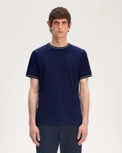 T-shirt mezza manica Fred Perry blu indaco con bordino blu e grigio