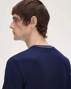 T-shirt mezza manica Fred Perry blu indaco con bordino blu e grigio