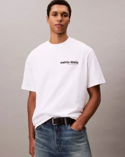 T-shirt relaxed-fit Calvin Klein Jeans bianca in cotone con logo sul petto