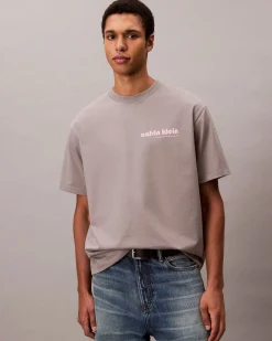 T-shirt relaxed-fit Calvin Klein Jeans grigia in cotone con logo sul petto