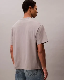 T-shirt relaxed-fit Calvin Klein Jeans grigia in cotone con logo sul petto