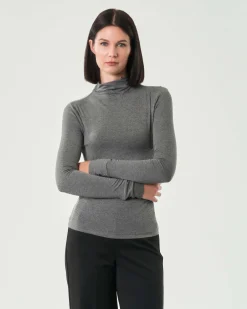T-shirt a collo alto grigio antracite Emme Marella a maniche lunghe in viscosa stretch