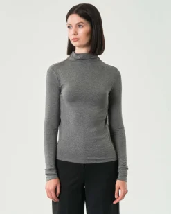 T-shirt a collo alto grigio antracite Emme Marella a maniche lunghe in viscosa stretch