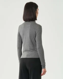 T-shirt a collo alto grigio antracite Emme Marella a maniche lunghe in viscosa stretch