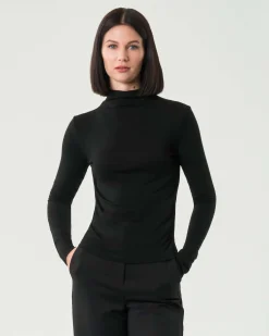 T-shirt a collo alto nera Emme Marella a maniche lunghe in viscosa stretch