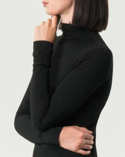 T-shirt a collo alto nera Emme Marella a maniche lunghe in viscosa stretch