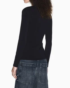 T-shirt a manica lunga Armani Exchange nera in jersey di cotone elasticizzato