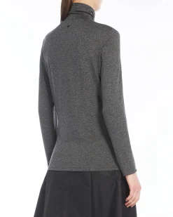 T-shirt a maniche lunghe color antracite in jersey di viscosa a collo alto