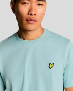 T-shirt acqua mezza manica in cotone con logo aquila gialla ricamata sul petto