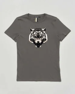 T-shirt Antony Morato verde militare mezza manica con tigre floccata