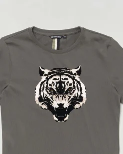 T-shirt Antony Morato verde militare mezza manica con tigre floccata