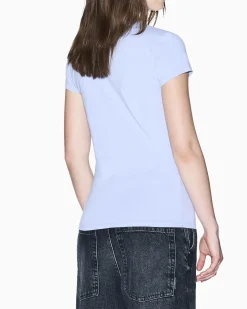 T-shirt Armani Exchange azzurra in jersey di cotone elasticizzato con dettagli in maglia