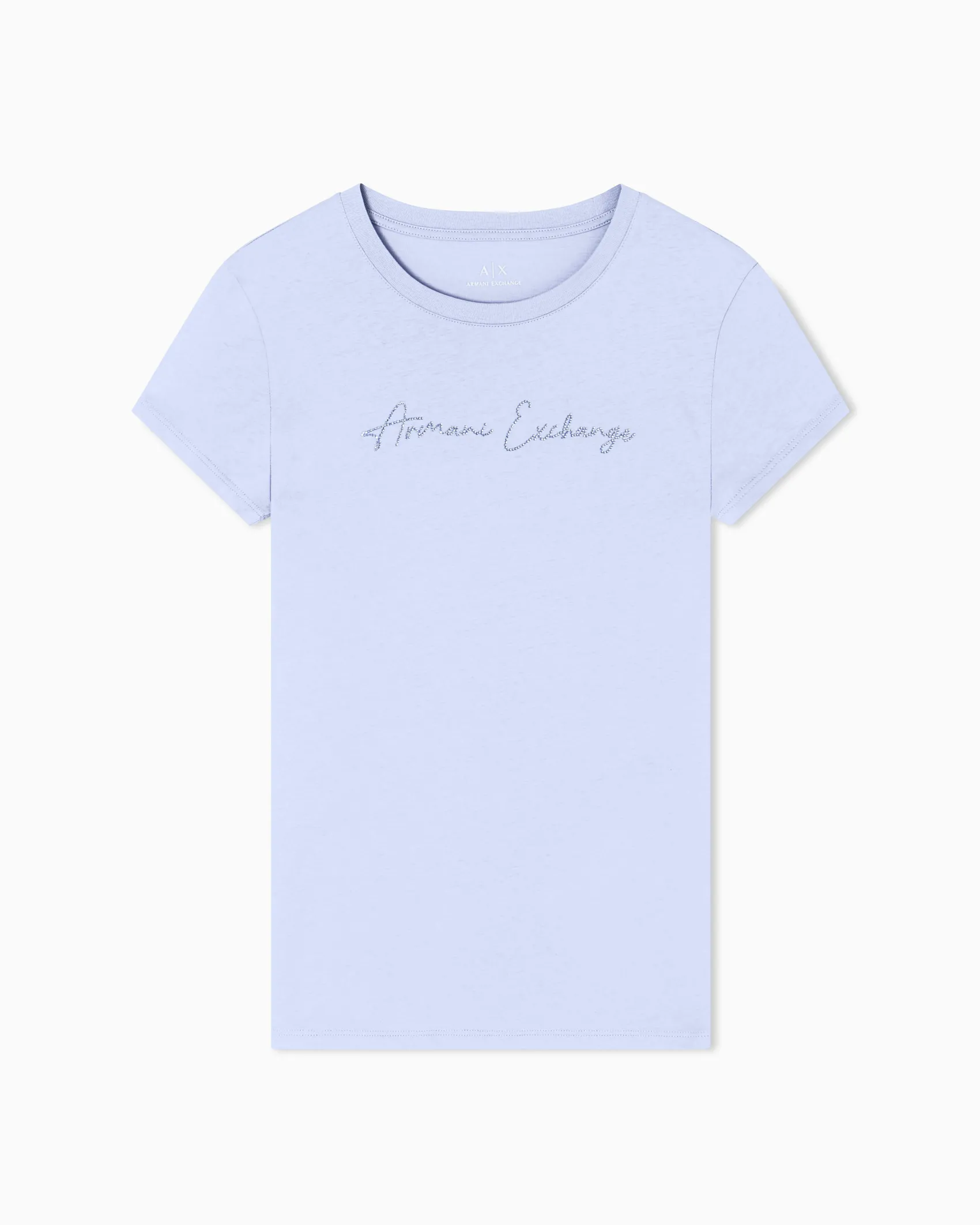 T-shirt Armani Exchange azzurra in cotone con logo in rilievo