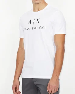 T-shirt Armani Exchange bianca in cotone con logo AX stampato in contrasto sul petto