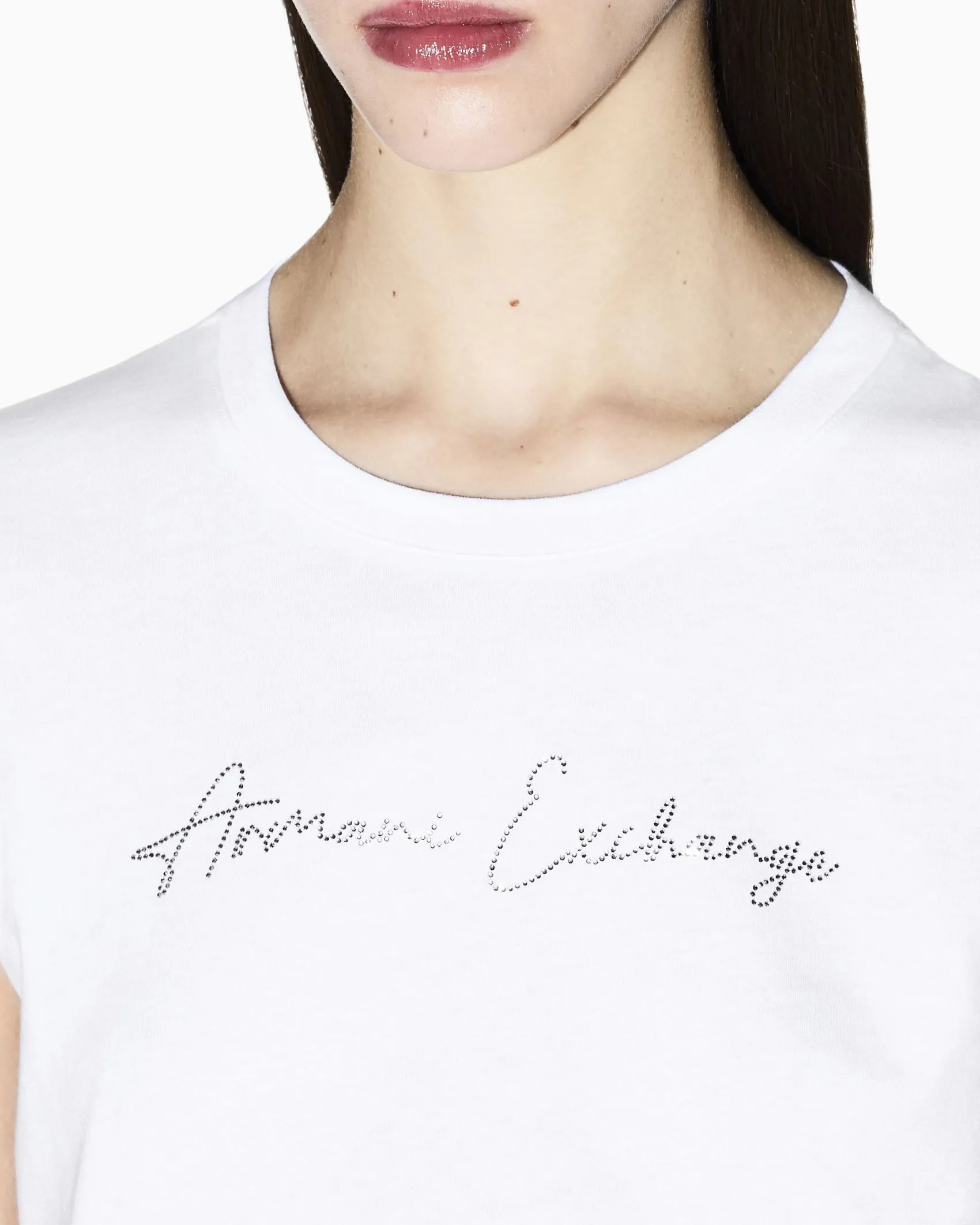 T-shirt Armani Exchange bianca in cotone con logo in rilievo sul davanti