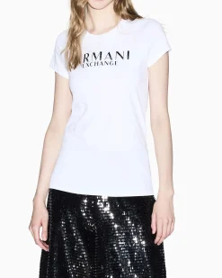 T-shirt Armani Exchange bianca in cotone con logo stampato sul davanti