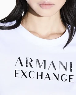 T-shirt Armani Exchange bianca in cotone con stampa logo frontale