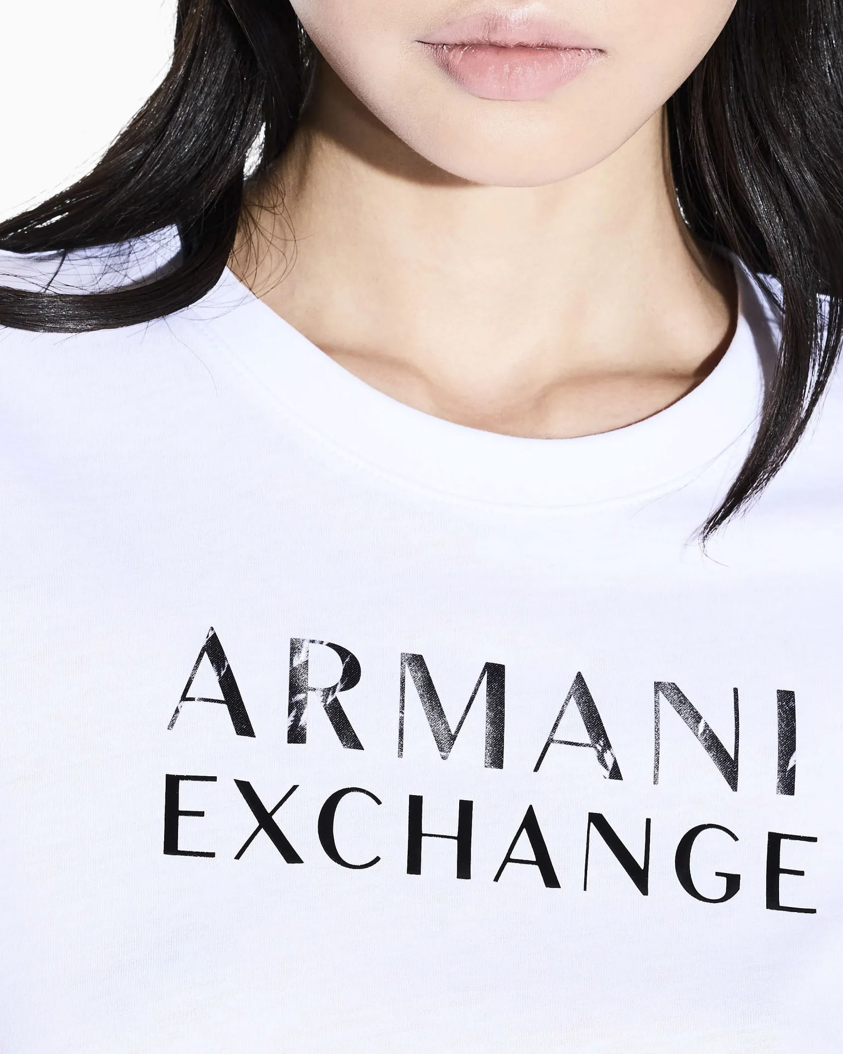 T-shirt Armani Exchange bianca in cotone con stampa logo frontale