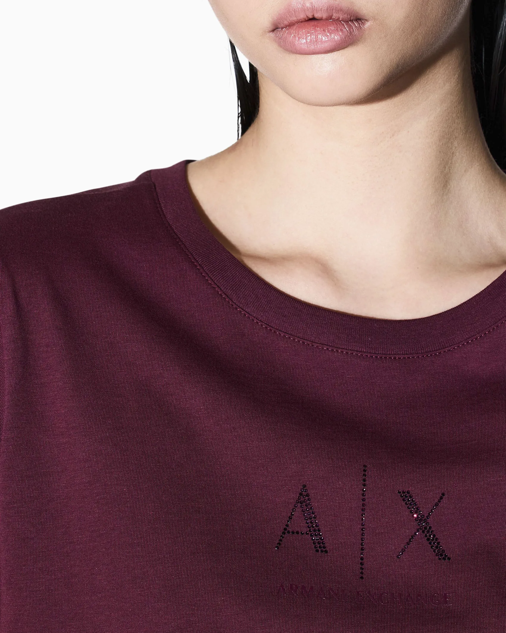 T-shirt Armani Exchange bordeaux in cotone con logo in rilievo