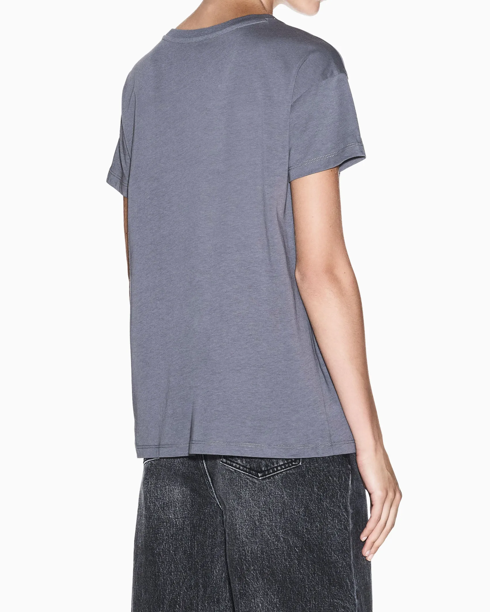 T-shirt Armani Exchange grigia in cotone con logo in rilievo sullo scollo