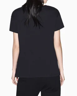 T-shirt Armani Exchange nera in cotone con logo in rilievo sullo scollo