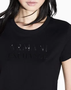 T-shirt Armani Exchange nera in cotone con logo in rilievo