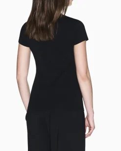 T-shirt Armani Exchange nera in jersey di cotone elasticizzato con logo in rilievo
