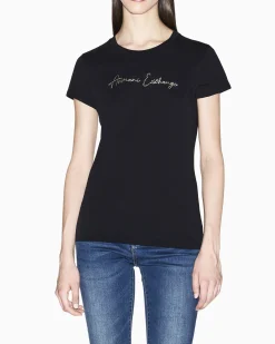 T-shirt Armani Exchange nera in cotone con logo in rilievo sul petto