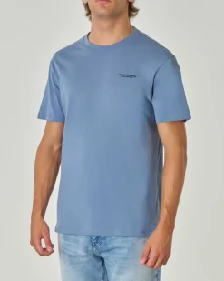 T-shirt avio mezza manica tinta unita con logo piccolo stampato sul petto